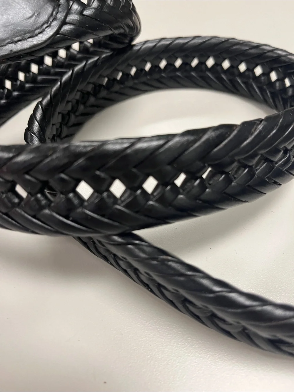 Source Unknown Black Braided Leather Belt with Silver Buckle
